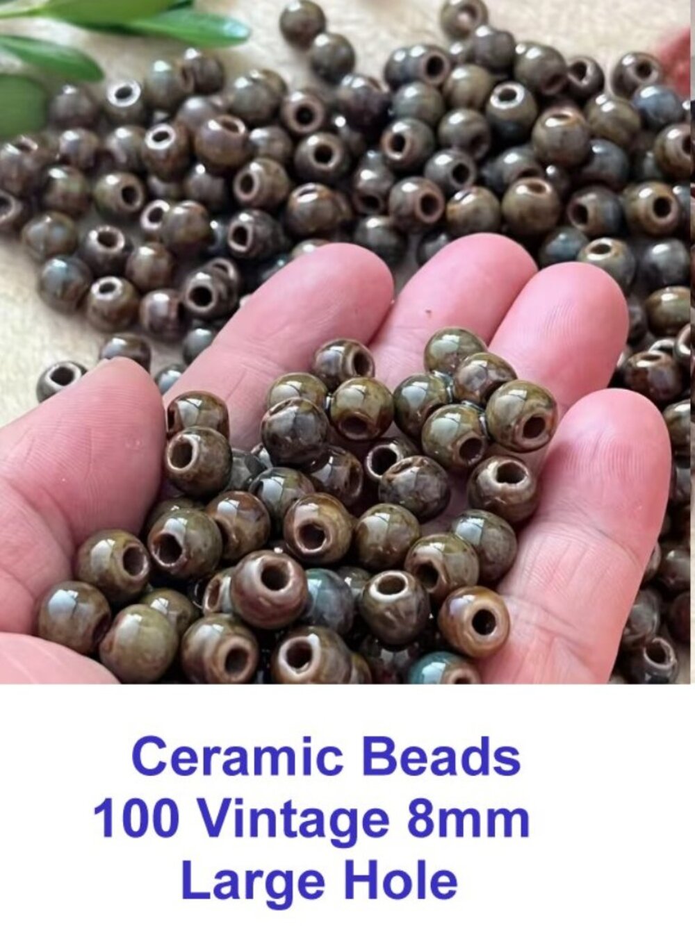 Ceramic Beads - 100 Vintage - 8mm - Large Hole